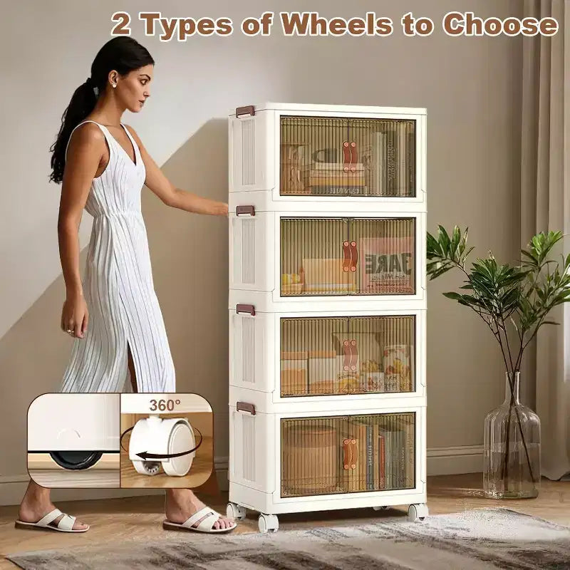 Bacs de rangement pliables COZONY avec roues, organiseurs empilables avec portes translucides pour l'organisation de la maison, du placard et de la cuisine