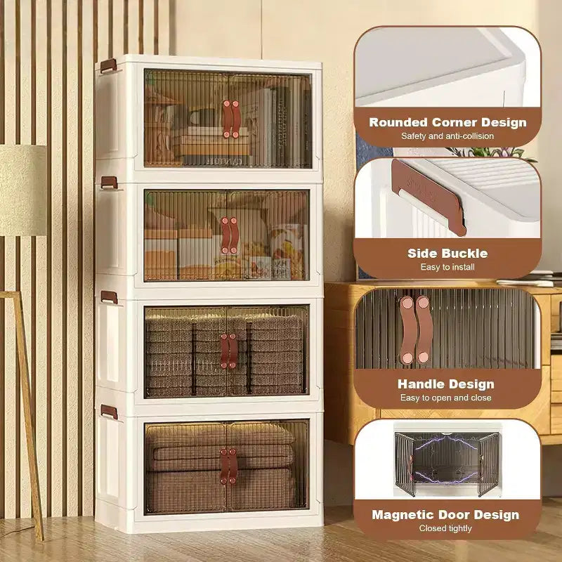 Bacs de rangement pliables COZONY avec roues, organiseurs empilables avec portes translucides pour l'organisation de la maison, du placard et de la cuisine