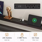 Cadre de lit plateforme Queen Size en métal noir avec tête de lit de rangement, éclairage LED intégré, station de recharge USB, rangement sous le lit, sommier tapissier non requis