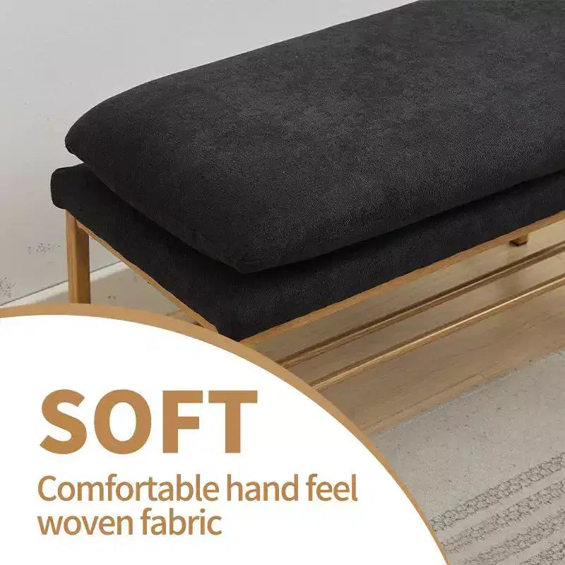 Banc à chaussures de rangement Homy Casa rembourré avec cadre en métal et étagère inférieure pour entrée, noir