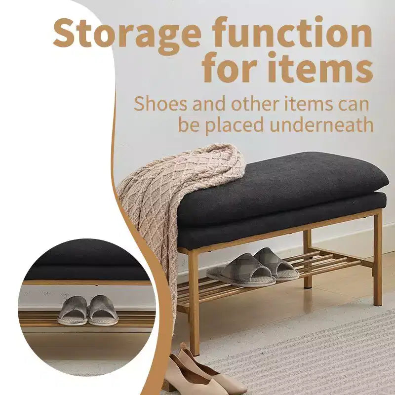 Banc à chaussures de rangement Homy Casa rembourré avec cadre en métal et étagère inférieure pour entrée, noir