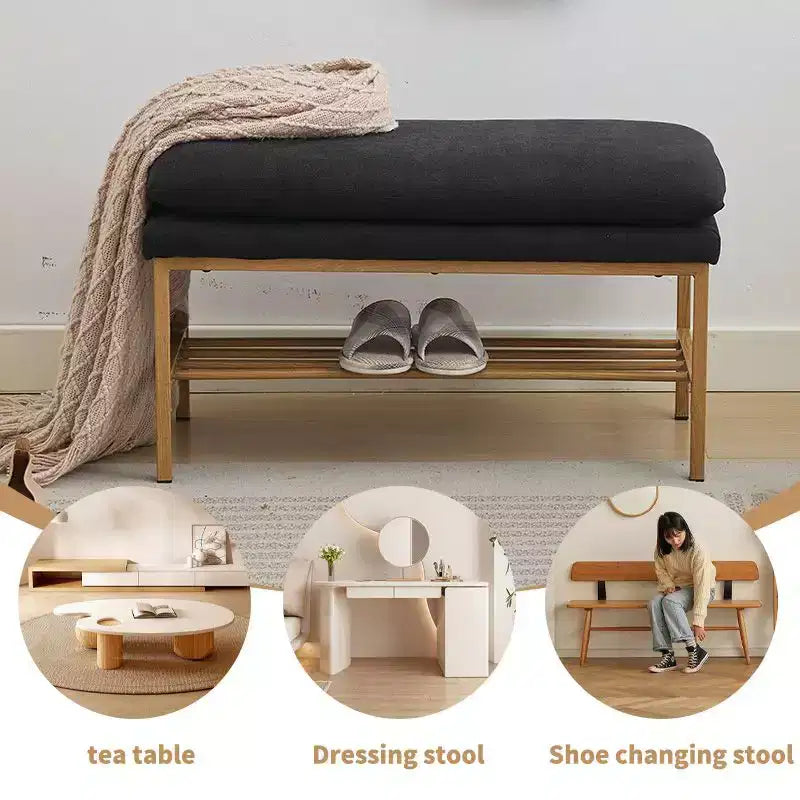 Banc à chaussures de rangement Homy Casa rembourré avec cadre en métal et étagère inférieure pour entrée, noir