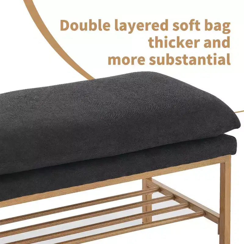 Banc à chaussures de rangement Homy Casa rembourré avec cadre en métal et étagère inférieure pour entrée, noir