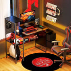 Bureau d'ordinateur 56" avec rangement, Table d'ordinateur avec prises de courant et lumières LED