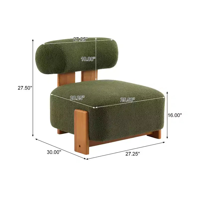 Fauteuil d'appoint moderne sans accoudoirs Okak Boucle avec dossier roulé, fauteuil de lecture en bois massif pour salon, chambre à coucher