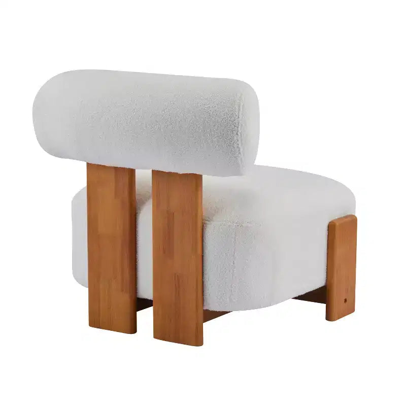 Fauteuil d'appoint moderne sans accoudoirs Okak Boucle avec dossier roulé, fauteuil de lecture en bois massif pour salon, chambre à coucher