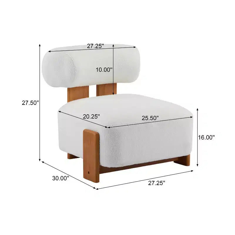 Fauteuil d'appoint moderne sans accoudoirs Okak Boucle avec dossier roulé, fauteuil de lecture en bois massif pour salon, chambre à coucher