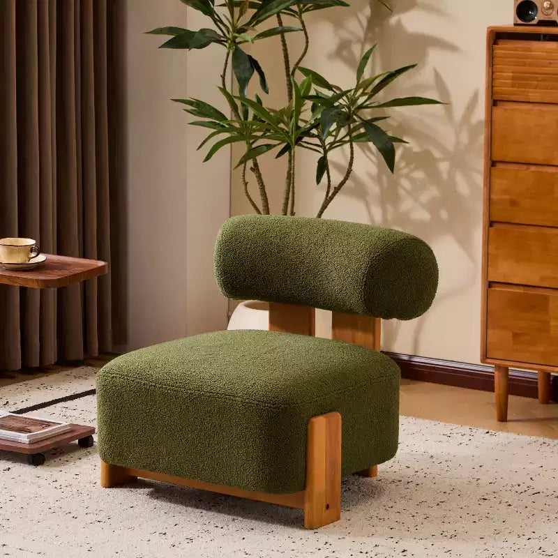 Fauteuil d'appoint moderne sans accoudoirs Okak Boucle avec dossier roulé, fauteuil de lecture en bois massif pour salon, chambre à coucher