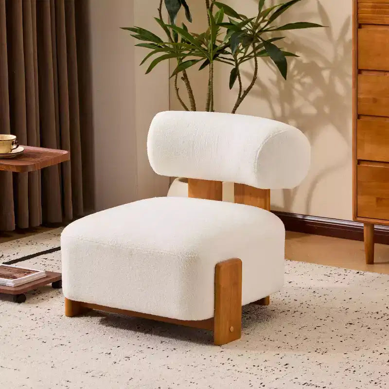 Fauteuil d'appoint moderne sans accoudoirs Okak Boucle avec dossier roulé, fauteuil de lecture en bois massif pour salon, chambre à coucher