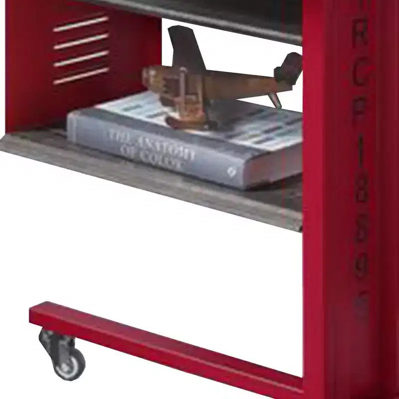 Table d'appoint Royal Hampton avec style cargo en métal et 3 roulettes, rouge