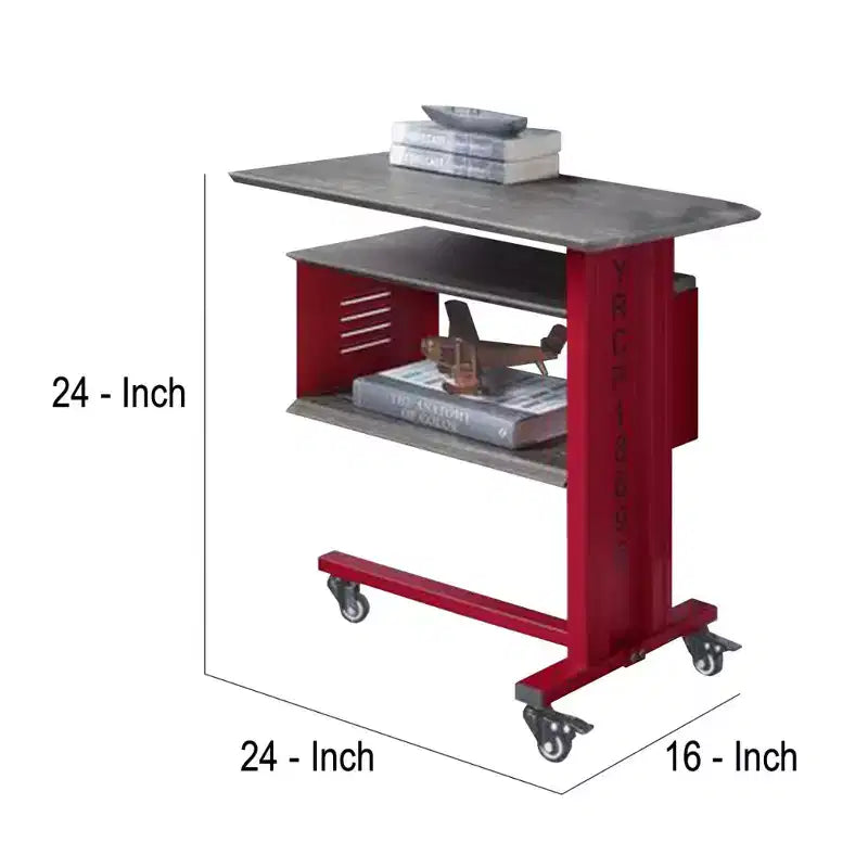 Table d'appoint Royal Hampton avec style cargo en métal et 3 roulettes, rouge