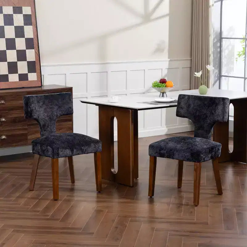 Furniliving Lot de 2 chaises de salle à manger modernes du milieu du siècle, chaises d'appoint rembourrées en tissu chenille de style rustique, chaises de cuisine avec cadre en bois massif