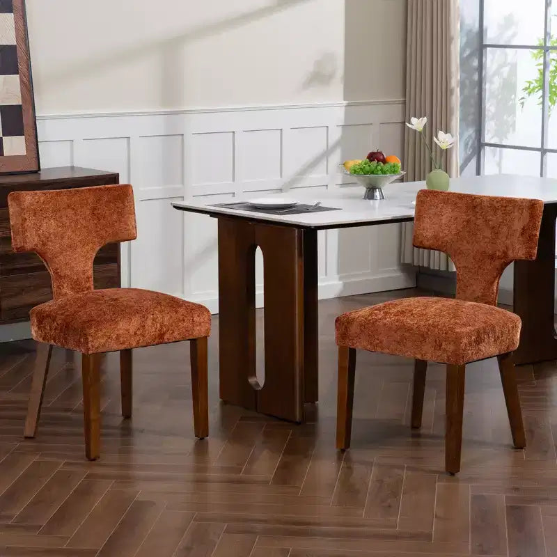 Furniliving Lot de 2 chaises de salle à manger modernes du milieu du siècle, chaises d'appoint rembourrées en tissu chenille de style rustique, chaises de cuisine avec cadre en bois massif