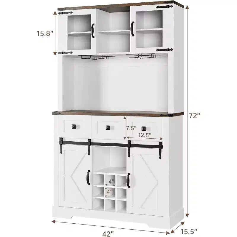 COZONY Buffet de Bar à Vin Haute de 72 po avec Porte et Porte-Verres, Armoire à Liqueurs Autonome avec Rangement Fermé pour Cuisine et Salon, Blanc