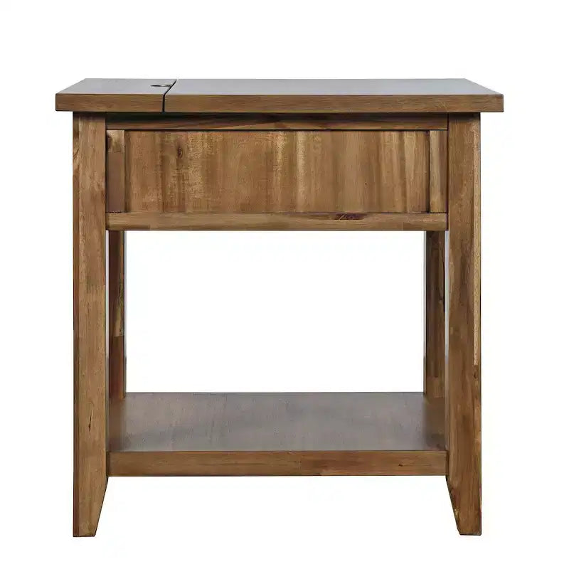 Table d'appoint de chevet Jofran Claremont de style rustique transitoire en bois avec port USB de chargement et rangement