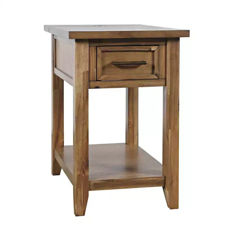Table d'appoint de chevet Jofran Claremont de style rustique transitoire en bois avec port USB de chargement et rangement