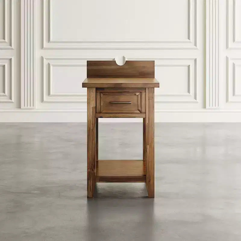 Table d'appoint de chevet Jofran Claremont de style rustique transitoire en bois avec port USB de chargement et rangement