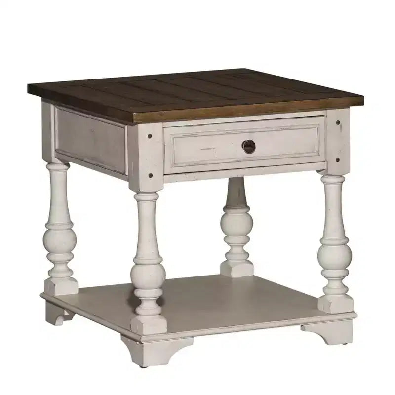 Liberty Furniture,Morgan Creek End Table in Antique White w/ Wirebrushed Tobacco Accents