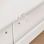 Famapy Étagère de Rangement Blanche pour Enfants Meuble de Rangement Jouets Porte Coulissante + Bacs Roulants + Étagères Multi-Niveaux