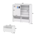 Famapy Étagère de Rangement Blanche pour Enfants Meuble de Rangement Jouets Porte Coulissante + Bacs Roulants + Étagères Multi-Niveaux