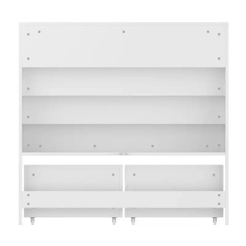 Famapy Étagère de Rangement Blanche pour Enfants Meuble de Rangement Jouets Porte Coulissante + Bacs Roulants + Étagères Multi-Niveaux