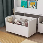 Famapy Étagère de Rangement Blanche pour Enfants Meuble de Rangement Jouets Porte Coulissante + Bacs Roulants + Étagères Multi-Niveaux