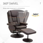 Fauteuil inclinable en cuir PU avec pouf, fauteuil inclinable pivotant et pouf avec base ronde pour salon