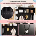 Meuble d'entrée moderne Okak avec 6 patères, porte-manteau avec banc et tiroir spacieux, rangement pour entrée, salon, noir