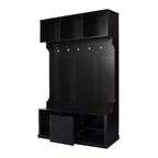Meuble d'entrée moderne Okak avec 6 patères, porte-manteau avec banc et tiroir spacieux, rangement pour entrée, salon, noir