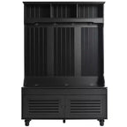 Meuble d'entrée 5-en-1 Okak avec portes persiennes, porte-manteau autoportant avec coussin et 4 patères robustes, meuble d'entrée large pour couloir, noir