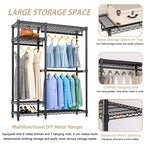 Étagère de rangement robuste Okak avec 6 tablettes métalliques réglables, Portant à vêtements autoportant avec 3 tringles, Meuble d'entrée pour Salon, Chambre à coucher, Noir