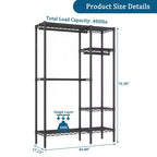 Étagère de rangement robuste Okak avec 6 tablettes métalliques réglables, Portant à vêtements autoportant avec 3 tringles, Meuble d'entrée pour Salon, Chambre à coucher, Noir
