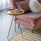 GDFStudio Annisa Table d'appoint moderne du milieu du siècle en bois et métal avec pieds inclinés