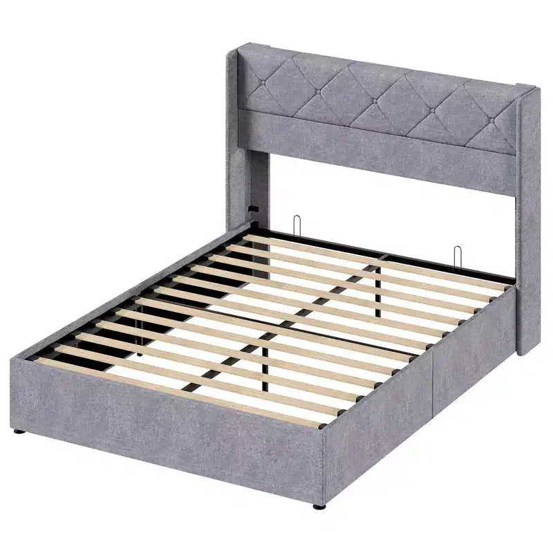 Lit de rangement relevable MAYEERTY sans bruit avec structure robuste, assemblage facile et élégante tête de lit ailée