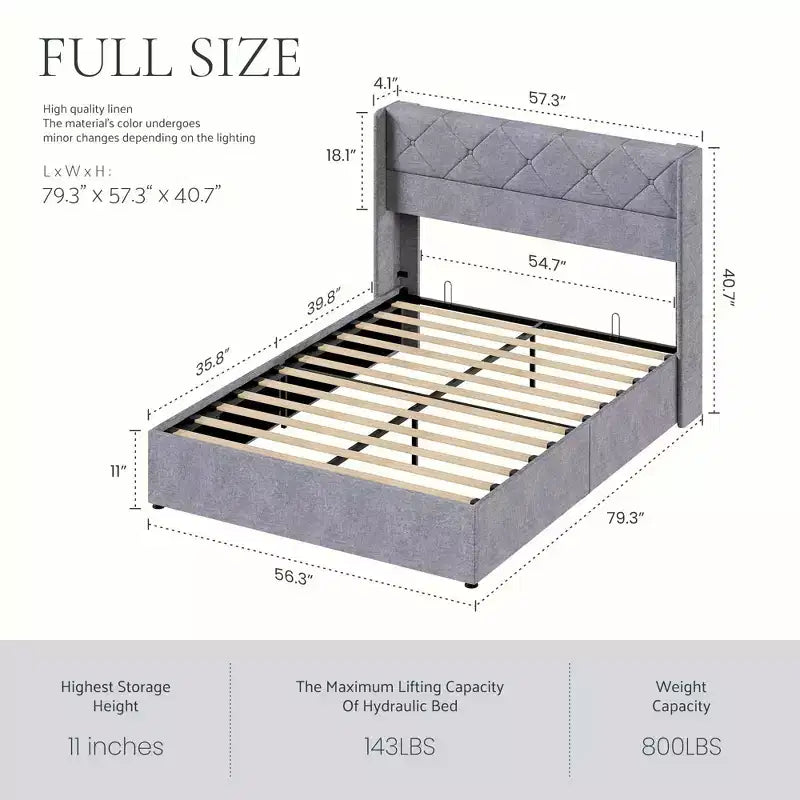 Lit de rangement relevable MAYEERTY sans bruit avec structure robuste, assemblage facile et élégante tête de lit ailée