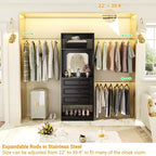 Besiost Système de dressing autoportant avec tringles et miroir, rangement de placard de plain-pied en bois avec tiroir