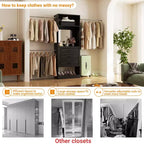 Besiost Système de dressing autoportant avec tringles et miroir, rangement de placard de plain-pied en bois avec tiroir