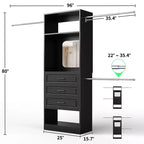 Besiost Système de dressing autoportant avec tringles et miroir, rangement de placard de plain-pied en bois avec tiroir