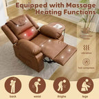 Fauteuil inclinable adulte GustoWave avec chauffage et massage, inclinable manuel réglable à 135° avec poches latérales de rangement et télécommande