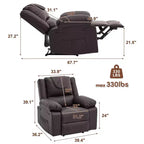 Fauteuil inclinable adulte GustoWave avec chauffage et massage, inclinable manuel réglable à 135° avec poches latérales de rangement et télécommande