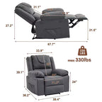 Fauteuil inclinable adulte GustoWave avec chauffage et massage, inclinable manuel réglable à 135° avec poches latérales de rangement et télécommande