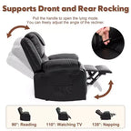 Fauteuil inclinable adulte GustoWave avec chauffage et massage, inclinable manuel réglable à 135° avec poches latérales de rangement et télécommande