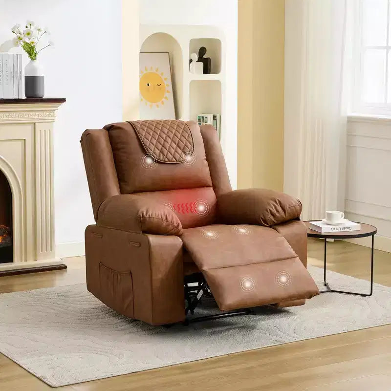 Fauteuil inclinable adulte GustoWave avec chauffage et massage, inclinable manuel réglable à 135° avec poches latérales de rangement et télécommande