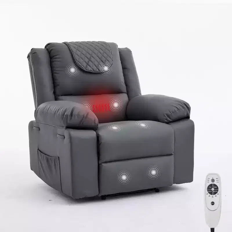 Fauteuil inclinable adulte GustoWave avec chauffage et massage, inclinable manuel réglable à 135° avec poches latérales de rangement et télécommande