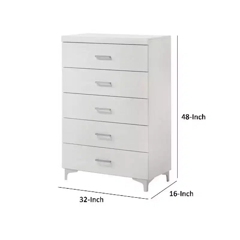 Commode Royal Hampton 5 tiroirs avec cadre en bois, blanche