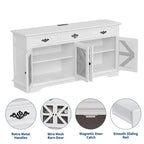 Buffet de ferme moderne avec 3 tiroirs, buffet de cuisine de 160 cm avec portes de grange rustiques et étagères réglables - Blanc