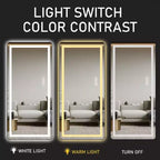 Miroir pleine longueur de 64 x 21 pouces en alliage d'aluminium noir à cadre fin avec lumière LED, miroir de sol éclairé avec support pour chambre à coucher