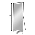 Miroir pleine longueur de 64 x 21 pouces en alliage d'aluminium noir à cadre fin avec lumière LED, miroir de sol éclairé avec support pour chambre à coucher