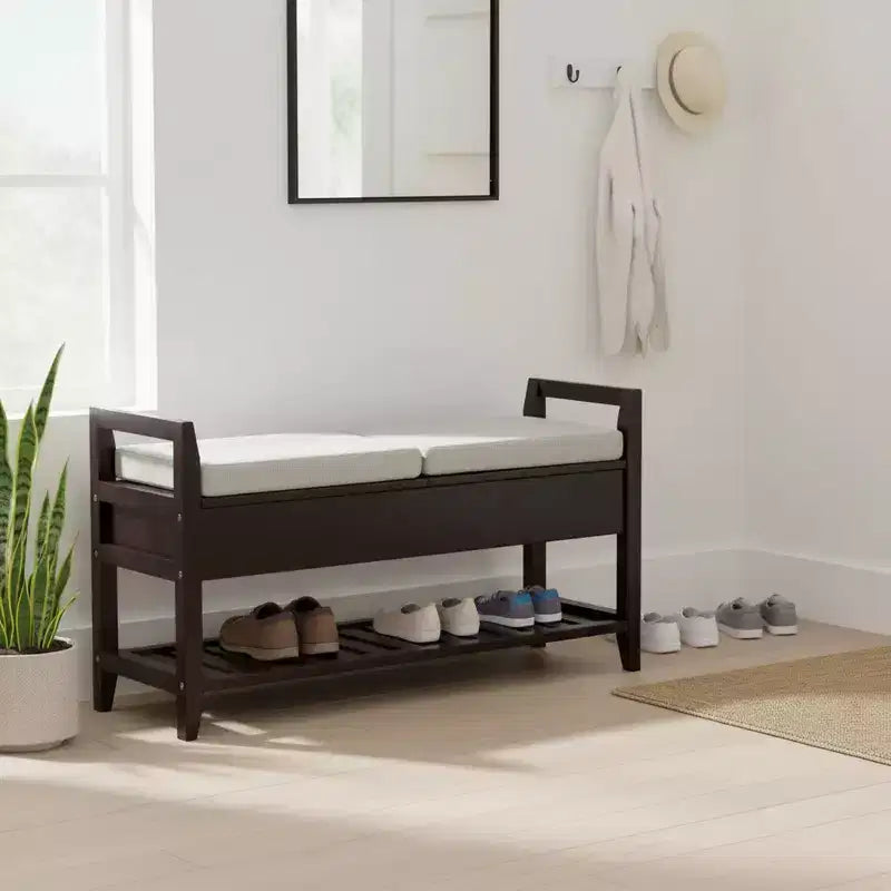 Banc à chaussures de rangement Homy Casa avec coussin, Organisateur d'entrée en bois, Expresso
