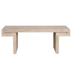 Table basse vintage en bois de 122 cm, table basse rectangulaire avec piètement en tréteaux pour salon - Panipeachy